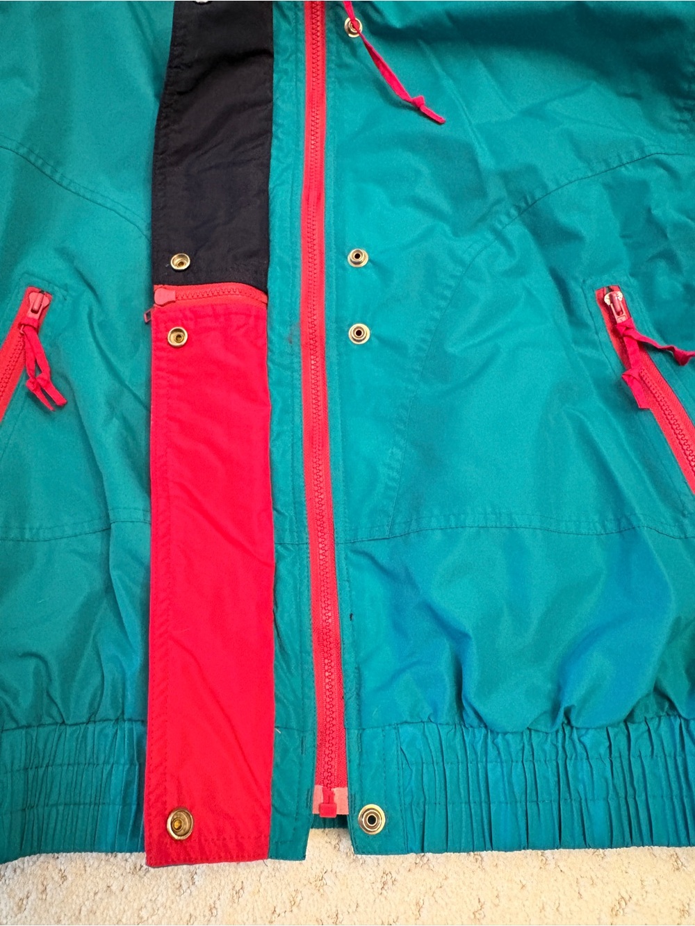 Vintage 90s Snow Ski Jacket With Fleece Jacket Lining Size Medium Teal Pink - Picture 7 of 8